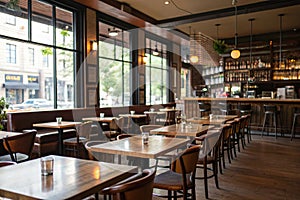 Empty cafe interior with daylight