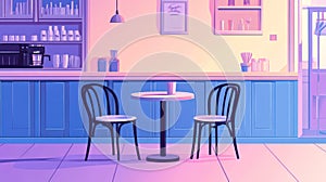 Cafe Interior Vector Art with Table and Chairs