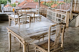 An empty cafe on the island of Bali. Quarantine of Covid 19 and the absence of tourists. The crisis of the tourism