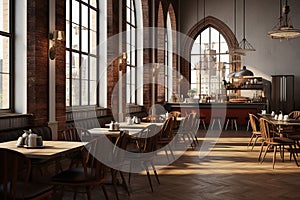 Empty cafeteria or bar interior, during the day