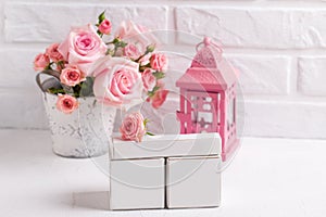 Empty calendar with place for your date, tender pink roses flow