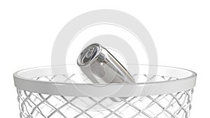 Empty can in trash can. ecology Concept