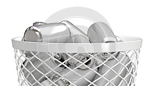 Empty can in trash can. ecology Concept 3d rendering