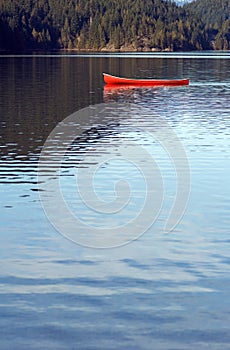 Empty canoe on lake