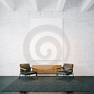 Empty canvas on the white bricks wall background