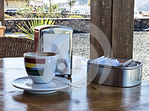 Empty cappuccino cup on a table.