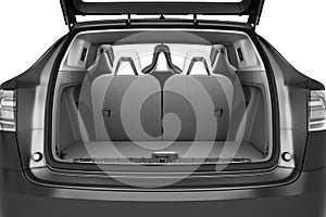 Empty car minivan trunk with folded rear seats A lot of space 3d render