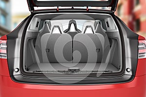 Empty car minivan trunk with folded rear seats A lot of space 3d render