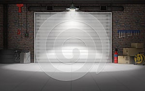 Empty car repair garage background photo