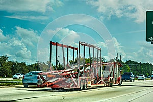 Empty car transporter on the highway