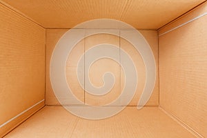 Empty cardboard box, inside view. View from above