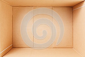 Empty cardboard box, inside view. View from above