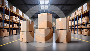Empty Cardboard Box Mockup with Warehouse background