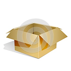 Empty cardboard box opened isolated on transparent white background