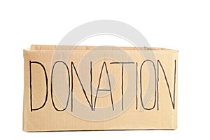 Empty cardboard donation box isolated on white background