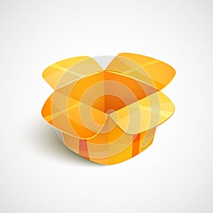 Empty cardboard packaging, open box icon in cartoon style