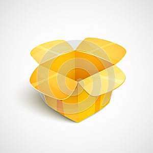 Empty cardboard packaging, open box icon in cartoon style