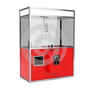 Empty Carnival Red Toy Claw Crane Arcade Machine. 3d Rendering