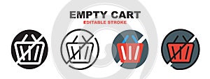 Empty Cart icon set with different styles. Editable stroke style can be used for web, mobile, ui and more
