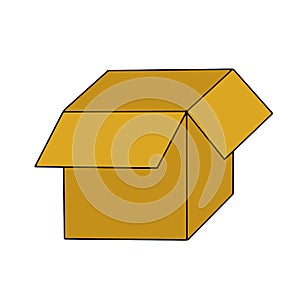 Empty carton box for shiping isolated on white background. Simple vector illustration in doodle outline style. Post service, photo
