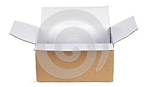 Empty carton box on white