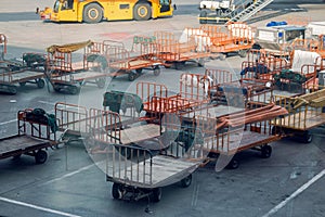 Empty carts for Luggage standing in airport