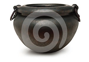 Empty cauldron on white photo