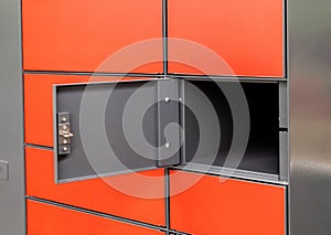 Empty cell postamat with an open door