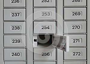 Empty cell postamat with an open door