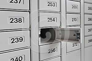 Empty cell postamat with an open door