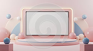 Empty Central Stage with Large Blank Screen on White Background.