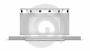 Empty Central Stage with Large Blank Screen on White Background.