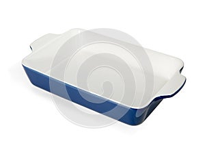 Empty Ceramic blue Baking Casserole Dish