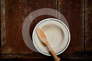 Empty ceramic butter dish or bread plate