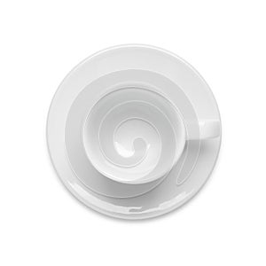 Empty ceramic cup on white, top view