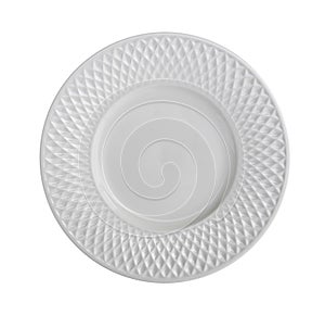 Empty ceramic plate top view isolated on white background, clipping path included