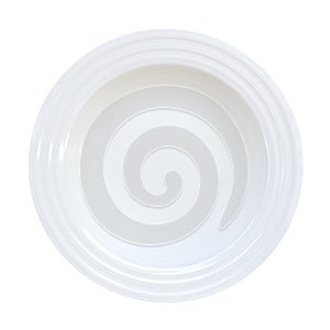 Empty ceramic plate top view isolated on white background, clipping path included