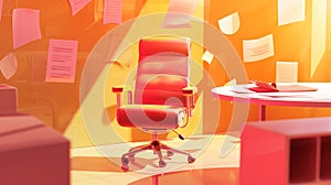 empty chair at a conference table surrounded by animated speech bubbles and resumes. illustrating the buzz and anticipation