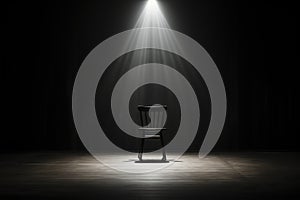 Empty chair in a dark room in the rays of a spotlight.