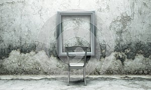 Empty chair in front of an empty picture frame