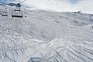 Empty chair lifts in a ski resort closing because of  coronavirus