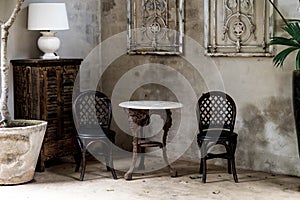 empty chair and table in vintage room