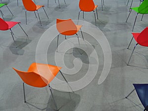 Empty chairs arranged respecting social and physical distancing rules