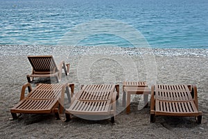 Empty chairs by the Mediterranean sea,Turkey