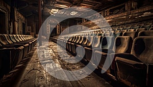 Empty chairs in an old abandoned theater generated by AI