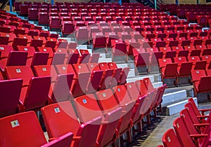 Empty chairs at olympic stadium at Lake Placid