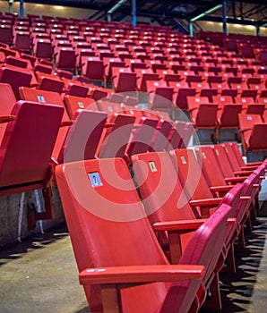 Empty chairs at olympic stadium at Lake Placid