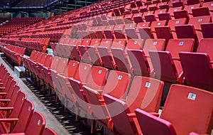 Empty chairs at olympic stadium at Lake Placid