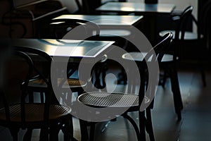 empty chairs reversed on tables in a closed caf setting