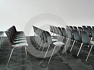 Empty chairs rows on white background